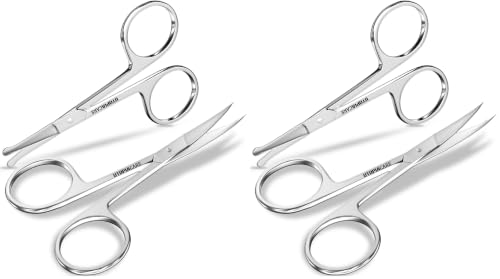Utopia Care Silver Eyebrow & Nose Hair Scissors Pack of 4 - Precision Grooming Shears for Men & Women