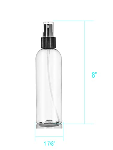 8 oz Clear PET Spray Bottle with Black Mist Sprayer – Refillable Cosmetic/Essential Oil Bottle, Pack of 2, Made in USA