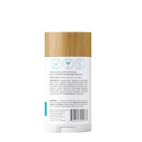 Raw Sugar Aluminum-Free Deodorant Stick, Vanilla Bean & Charcoal