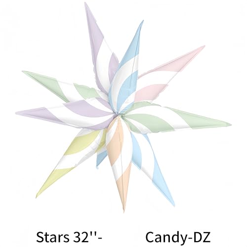 32 Inch Pastel Swirl Star Balloons - Candy-Themed Party Decor