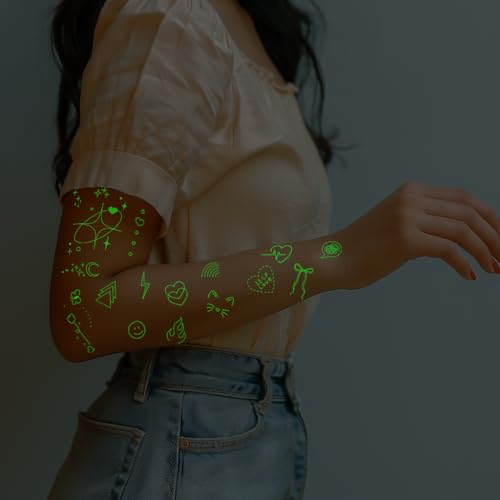 EVERJOY Glow-in-the-Dark Temporary Tattoos - Minimalist Finger Art Kit
