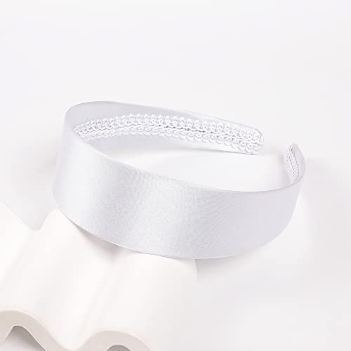 Ivyu White Satin Headband for Women - 70s & Halloween Party Accessories, Non-Slip Wide Hair Band, 1.6 Inch