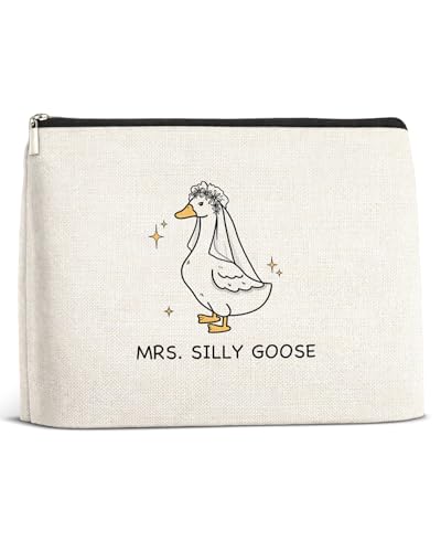 Mrs. Silly Goose Engagement Makeup Bag - Linen Travel Cosmetic Organizer