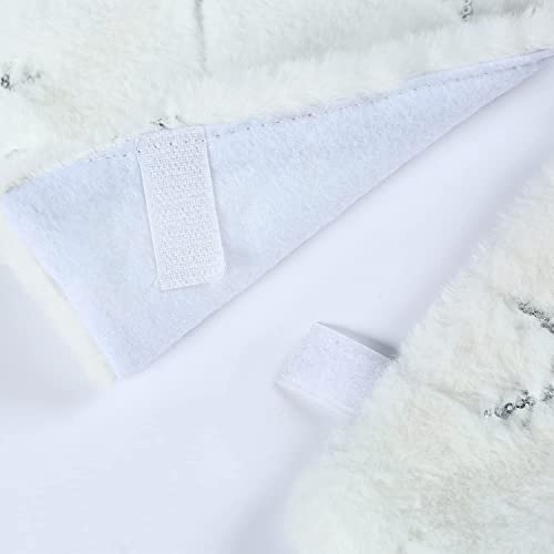 18in White Faux Fur Christmas Tree Skirt with Silver Snowflakes