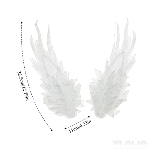 White Angel Wing Hair Clips - Embroidered Feather Hairpins for Women