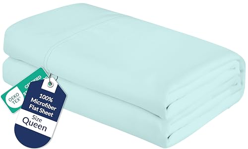 Royale Linens Queen Flat Sheet - Ultra Soft Microfiber, Aqua