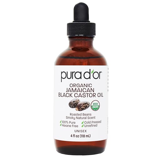 PURA D'OR Organic Jamaican Black Castor Oil 4 Oz - 100% Pure Eyelash & Eyebrow Serum