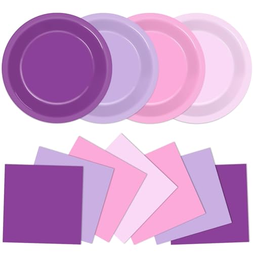 48Pcs Purple Pink Gradient Disposable Paper Plates & Napkins