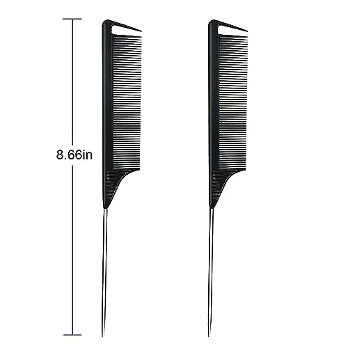 Rabetly Metal Carbon Fiber Rat Tail Comb Set - 6 Pcs for Styling