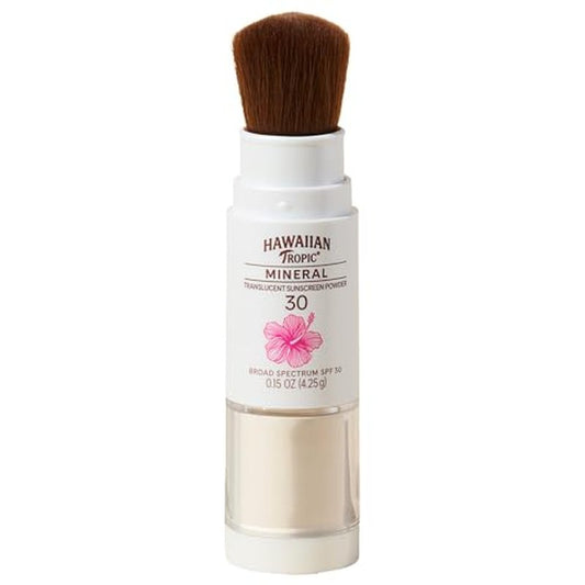 Hawaiian Tropic Mineral Powder Sunscreen Brush SPF 30, SPF Powder Sunscreen for Face, Brush On Sunscreen Powder for Face, Translucent Powder SPF 30, Hawaiian Tropic Sunscreen Powder, 0.15 oz