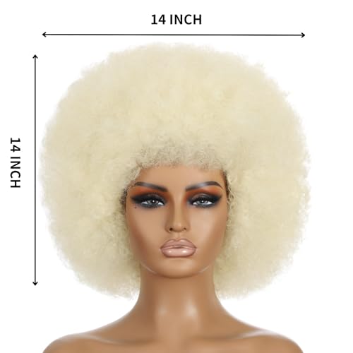 MYCNIMY 10 Inch Platinum Afro Curly Wig for Women - 70s Big Bouncy Natural Look