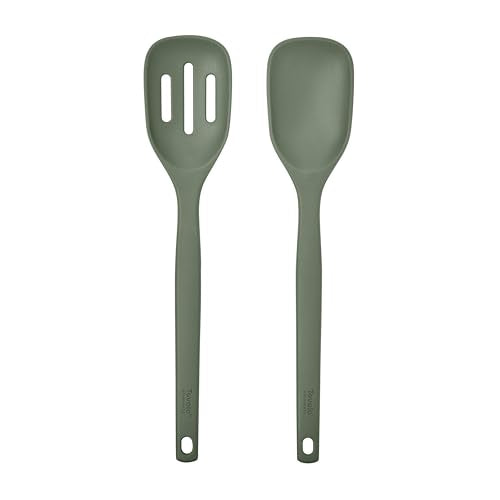 Tovolo Silicone Spoon Set - 2 Mixing & Slotted Spoons, Thyme Green