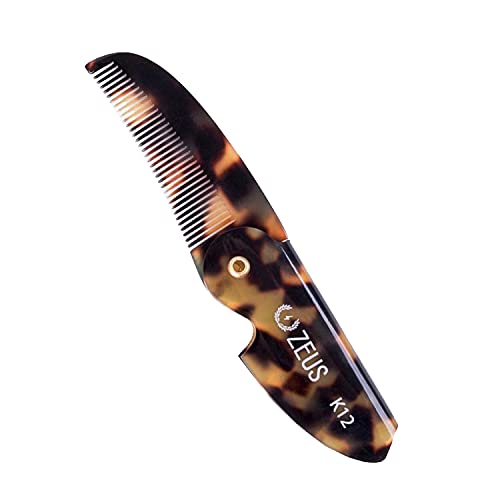 ZEUS Folding Mustache Comb - Handmade Tortoiseshell Pocket Comb for Men