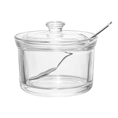 Premium 6 oz Clear Glass Sugar Bowl with Lid & Spoon