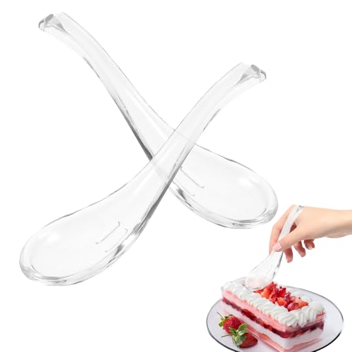 VOSAREA Clear Glass Soup Spoons - 2pcs Ramen & Pho Utensils