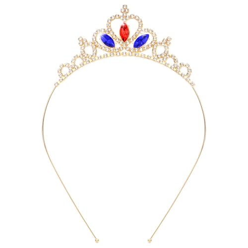 KICOSY Gold Red & Blue Crystal Tiara Headband - Regal Rhinestone Crown for Cosplay & Formal Events