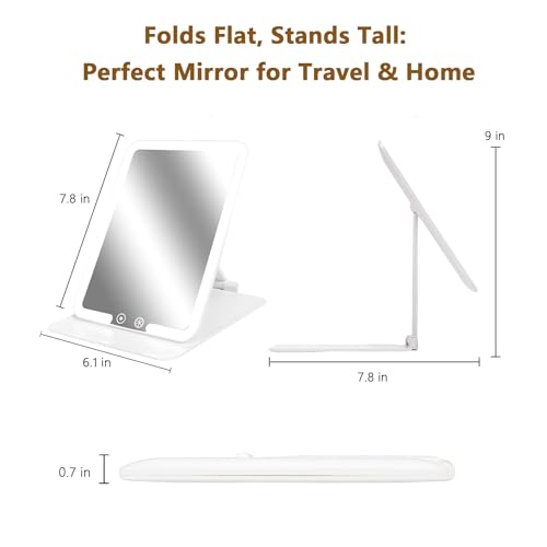 AtAstra Foldable LED Makeup Mirror with Smart Sensor - Standard Travel Vanity with 3 Light Modes