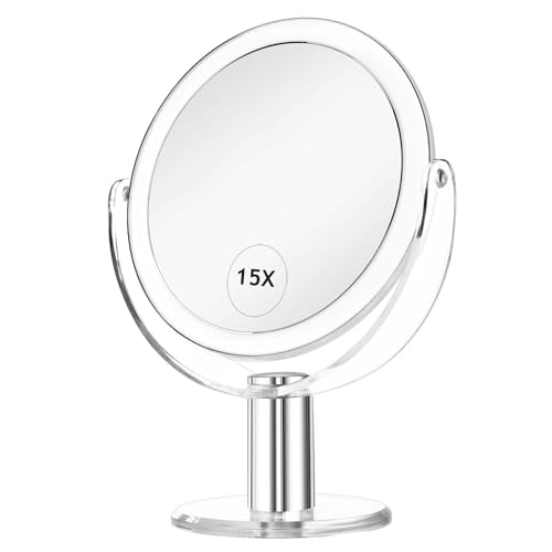 CLSEVXY 7.4-Inch Double-Sided Vanity Mirror, 1X/15X Magnifying Makeup Mirror
