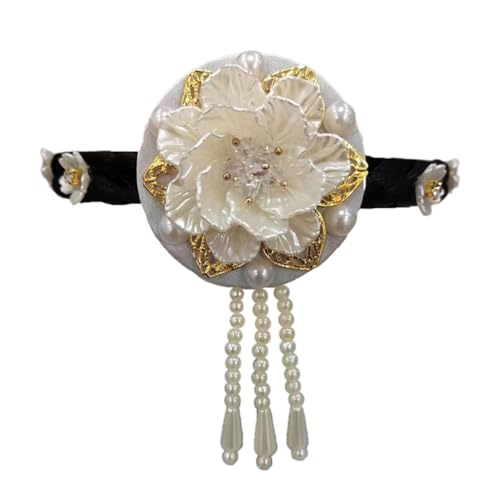 Korean Flower Pearl Hair Hoop Headband for Stage & Cultural Events