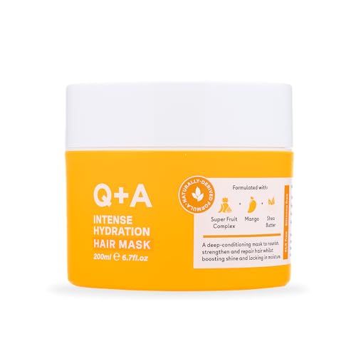 Q+A Intense Hydration Hair Mask for Dry Damaged Hair 200ml – Anti-Frizz Deep Conditioner with Mango & Shea Butter