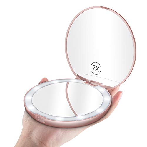 Benbilry 5" Lighted Travel Makeup Mirror - Dual Sided 1x/7x Magnification