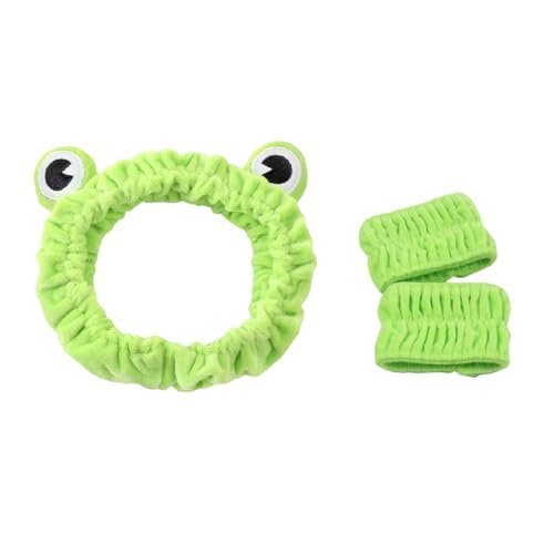 Cute Frog Face Wash Headband & Wrist Set for Girls & Women - Spa & Makeup Accessory