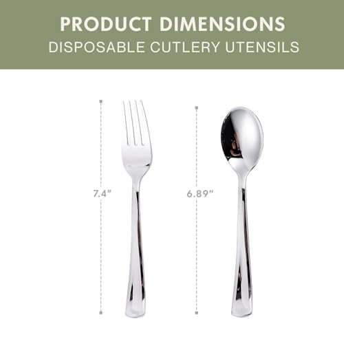 Silver Disposable Cutlery Set - 120 Count Plastic Spoons & Forks