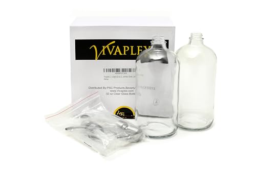 Vivaplex 32 oz Clear Glass Bottles with Stainless Steel Lotion Pumps (2 Pack)