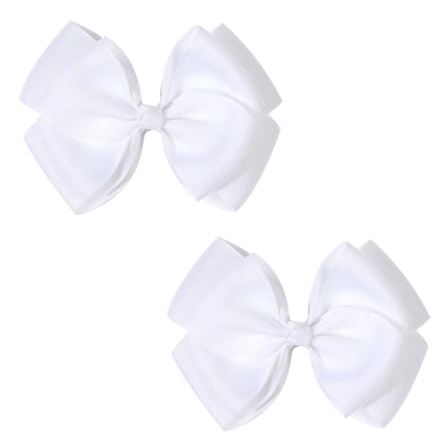 Amybasic White 4.5-Inch Double-Layer Bow Hair Clips for Girls, Set of 2