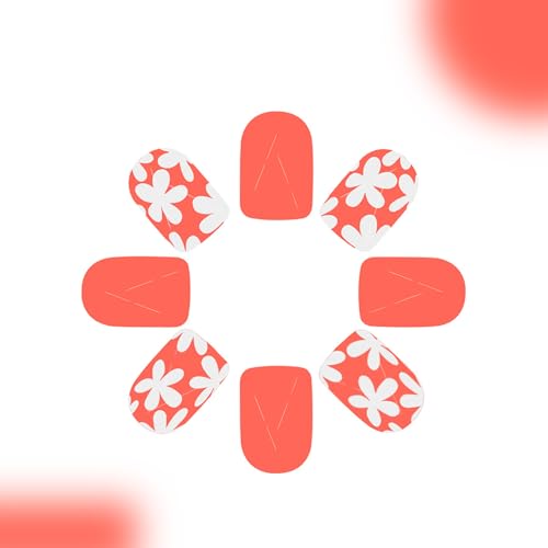 24Pcs Orange Flower Press on Nails - Short Square Acrylics