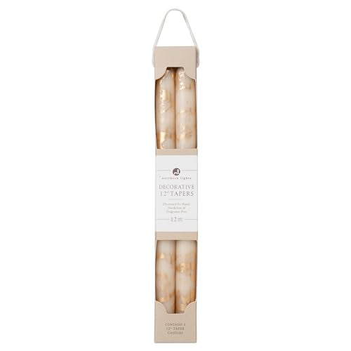 Northern Lights Candles Premium 12" Taper Candles - Cream & Gold - 2 Pack