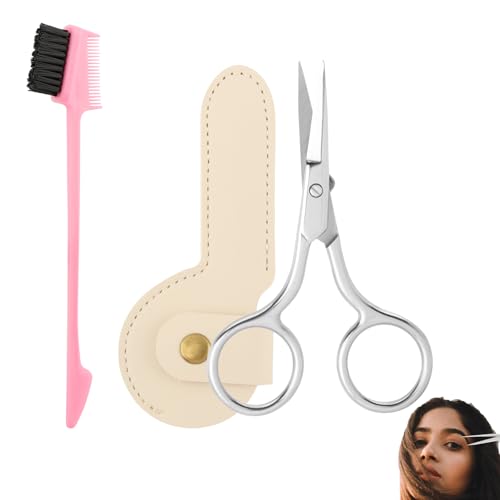 4-Inch Stainless Steel Eyebrow Scissors with Brush and Travel Case