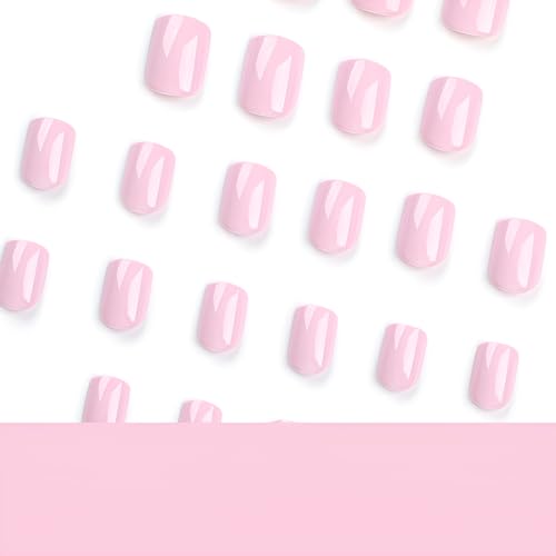 SPLOCUDU Style 1 Short Pink Square Press On Nails - Glossy Fake Nails for Women