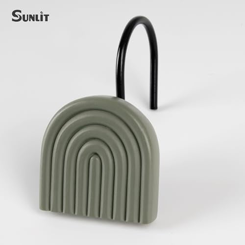 Mid Century Green Shower Curtain Hooks - Set of 12 Decorative Rings