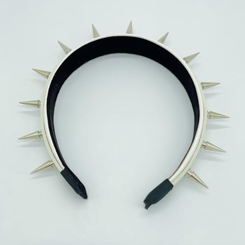 White Steampunk Spiked Leather Headband for Women | Gothic Hairband