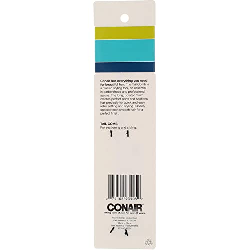Conair Tail Comb Pack of 3, Black – Fine-Tooth Sectioning Combs