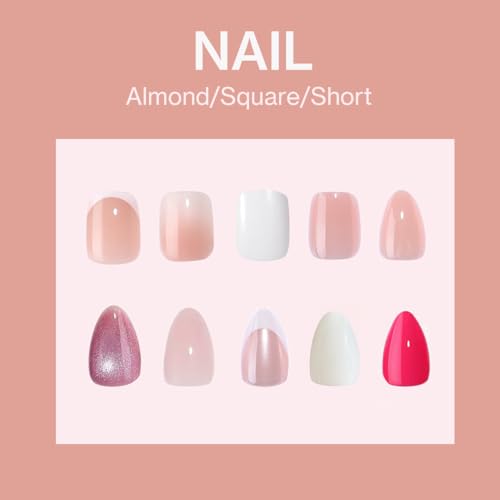 ESLALA Short Squoval Chrome Press-On Nails with Pink Aurora Finish, Reusable 32-Piece Kit - Champagne Variation