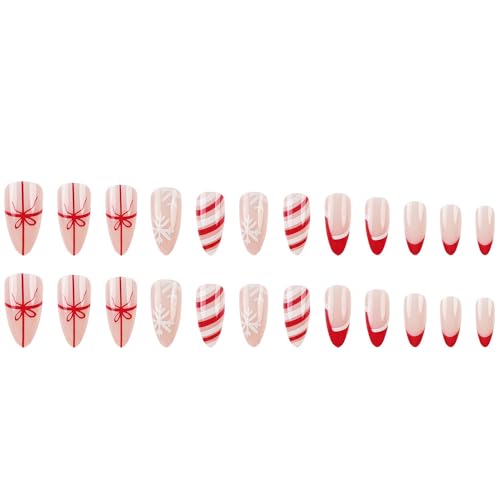 GUFUGU Style-39 Short Almond Christmas Press On Nails with Snowflake & Holiday Designs, 24 Pcs