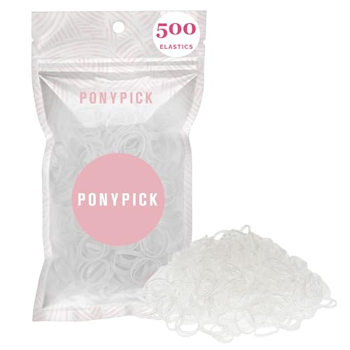 Pony Pick Clear Rubber Hair Ties - 500 Count Durable Elastic Bands