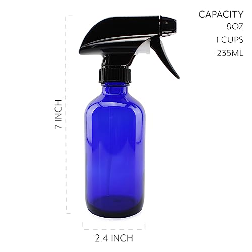 Cornucopia Brands 8oz Cobalt Blue Glass Spray Bottles with Heavy Duty Adjustable Sprayers - Refillable