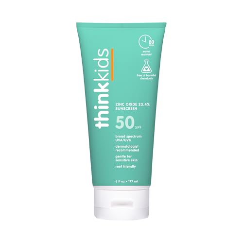 Thinkkids SPF 50+ Mineral Sunscreen, 6 Fl Oz ? Safe, Natural Baby Mineral Sunscreen for Children - Water Resistant Sun Cream ? Broad Spectrum UVA/UVB Sun Protection ? Reef Safe