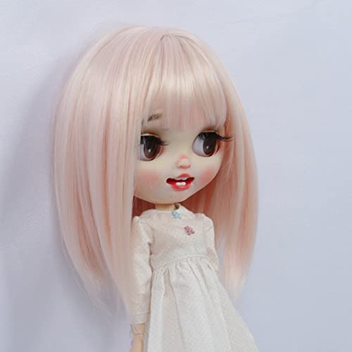 Tzncos Light Pink Short Straight Doll Wig for 10-11 Inch Blyth & Amydoll, Styling Ready