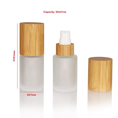 COSIDEA 30ml Frosted Glass Bottles with Bamboo Lotion Pump - 6 Pack