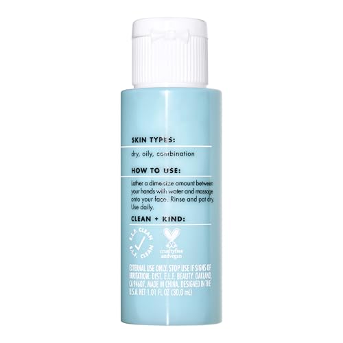 e.l.f. Holy Hydration! Daily Cleanser Mini - Vegan Face Cleanser with Hyaluronic Acid (Pack of 2)