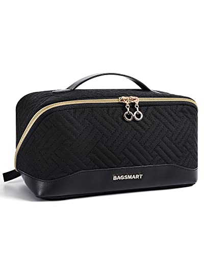 BAGSMART Medium Black Makeup Bag - Water-Resistant Travel Pouch