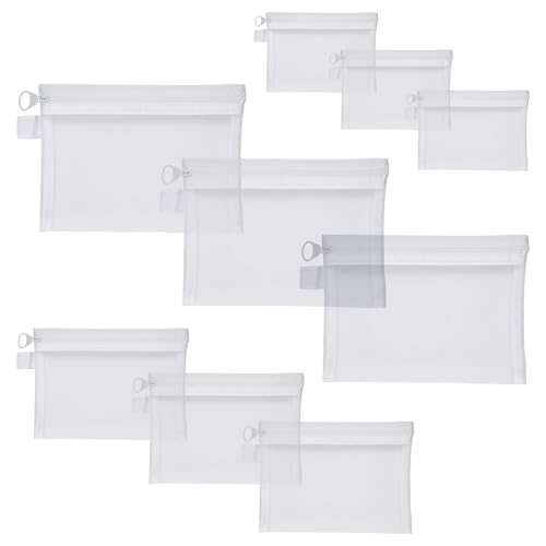 White Mesh Zippered Travel Pouch Set - Quotidian 3 Sizes, Lightweight & Durable