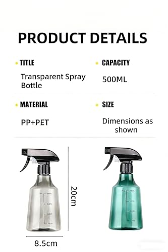 500ml Fine Mist Spray Bottles - Leakproof Refillable Set (2-Pack)