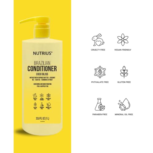 Nutrius Coco Bliss Coconut Conditioner for Dry Hair, 33.8 fl oz