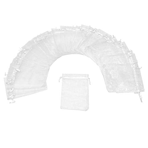 100Pcs White Organza Gift Bags 4x6 Inches with Drawstring