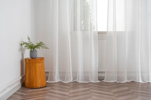 Ivory White Sheer Curtains - 90" Long, 2 Panels, Rod Pocket